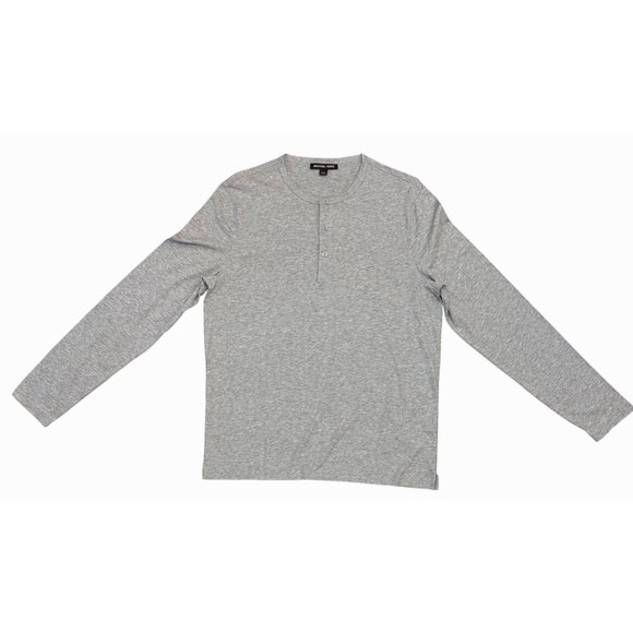 Michael Kors NWT Henley Shirt Long Sleeve Heather Grey Cotton Size L - Picture 1 of 7